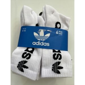 Adidas Men's Crew Socks Athletic Shoes White 6 Pairs Sizes 6-12 Absorb Moisture